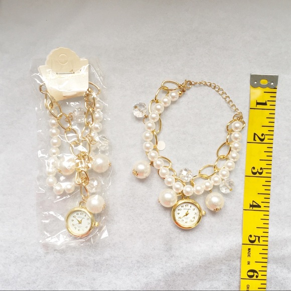 Watch Women’s Bangle Bracelet 2 Strand Pearl Bracelet Band Analog Gold White - Picture 7 of 11